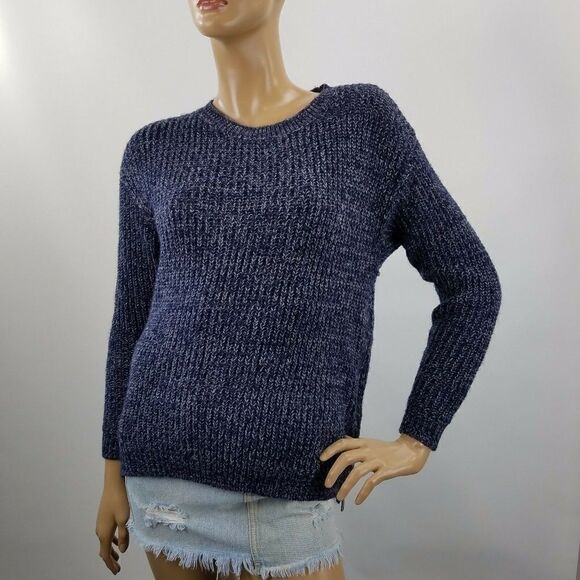 Cozy Sweater Side Zip Melange Knit Gray Blue - Picture 3 of 7